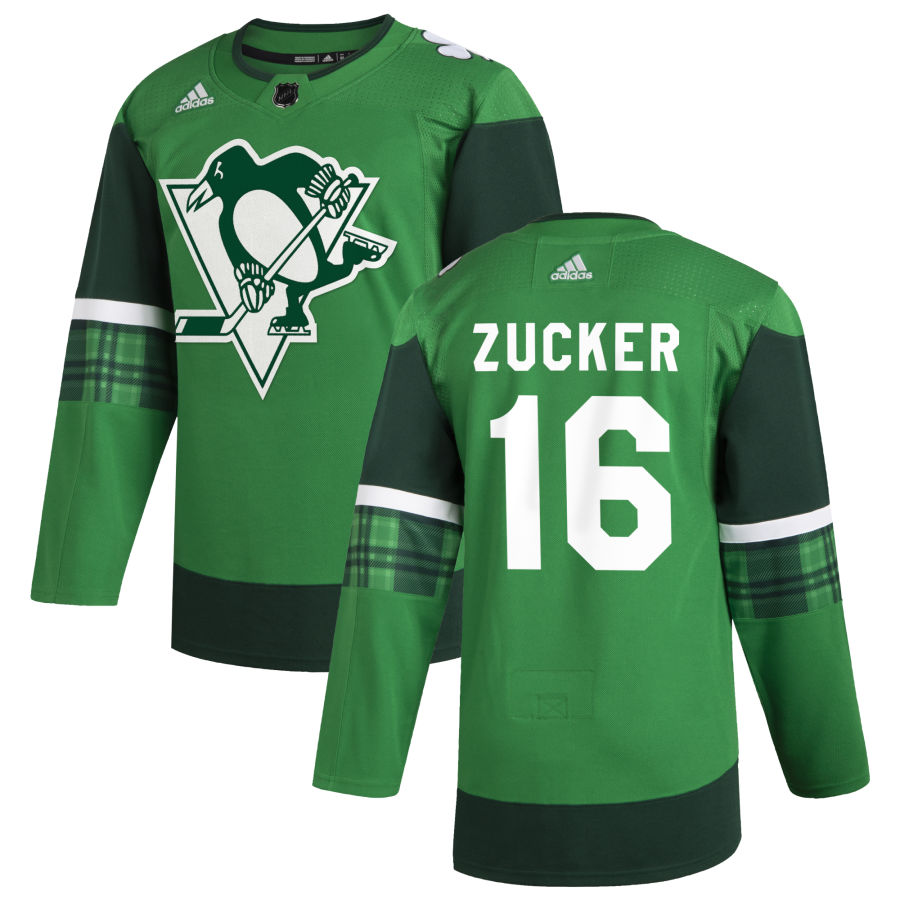Pittsburgh Penguins #16 Jason Zucker Men Adidas 2020 St. Patrick Day Stitched NHL Jersey Green